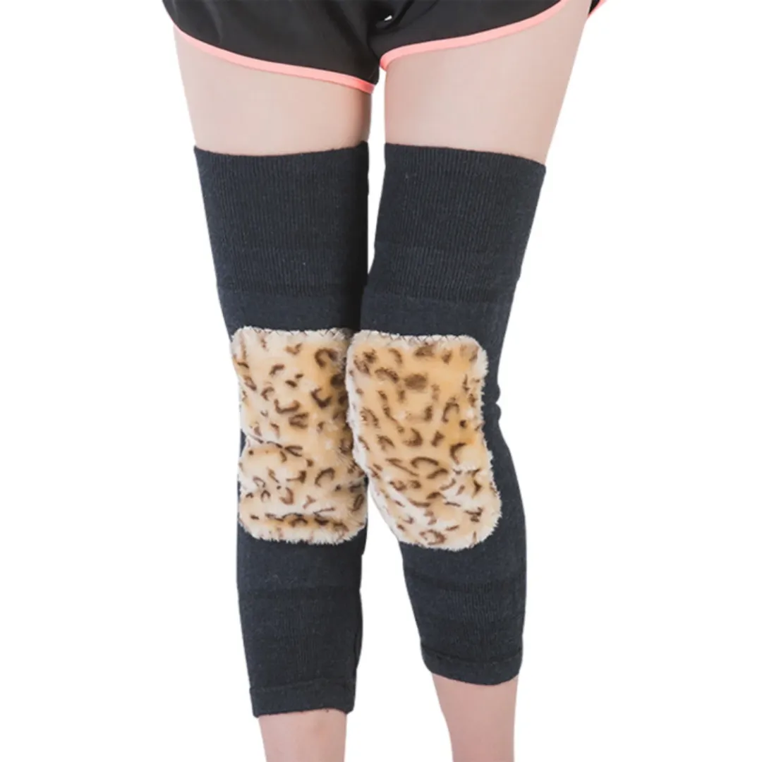 1 paire de genouillères chaudes pour adultes, épaisses pour un hiver chaud, manchons de genou avec bretelles pour hommes et femm