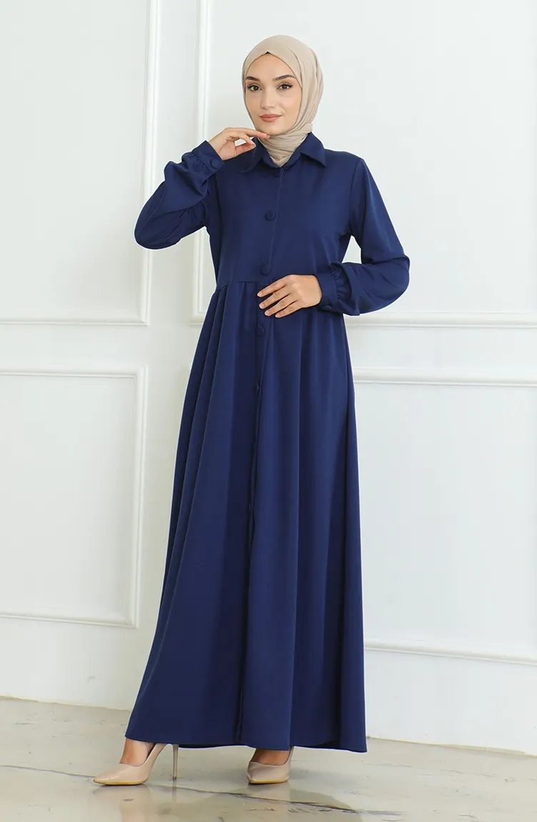 Abaya A Boutons 8023-05 Bleu Marine 8023-05