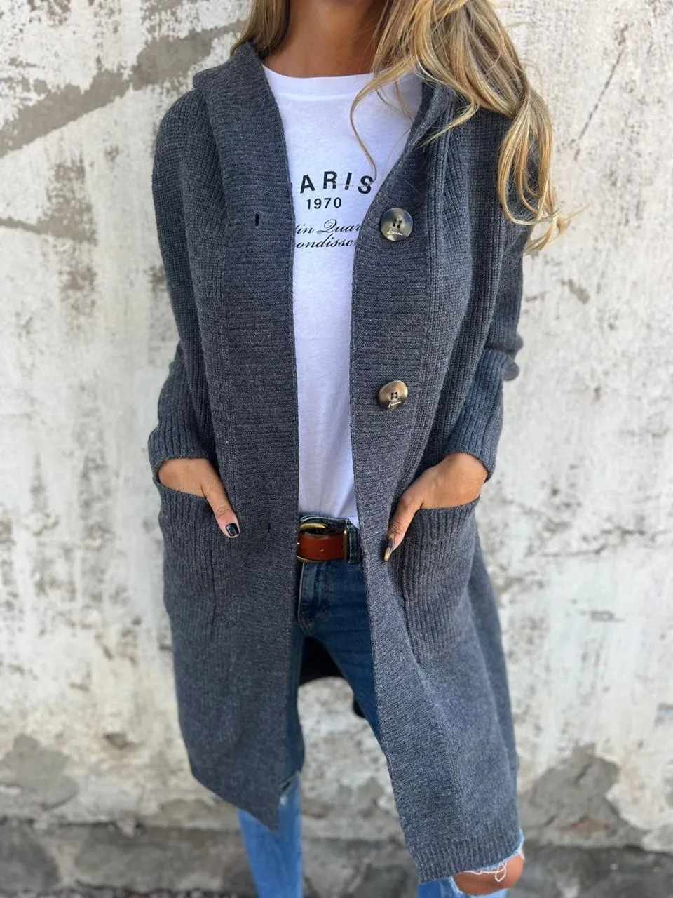 Antje - Gilet Long en Tricot pour un Confort Chic