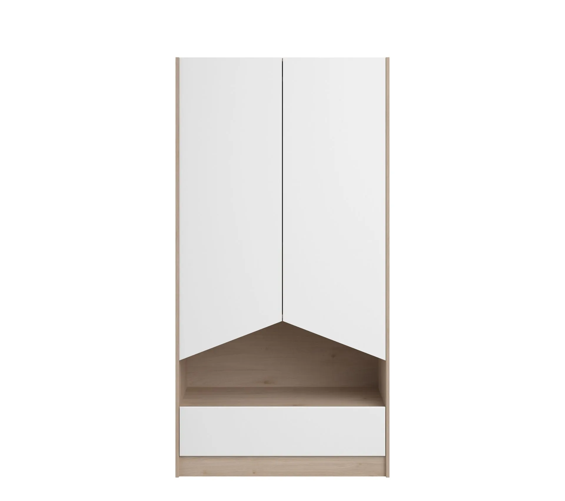 Armoire 2 portes 1 tiroir SHELTER Imitation chêne et blanc