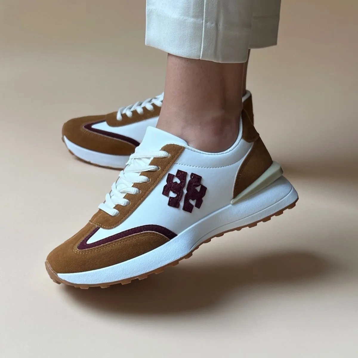 Basket à motif - Bordeaux & Camel