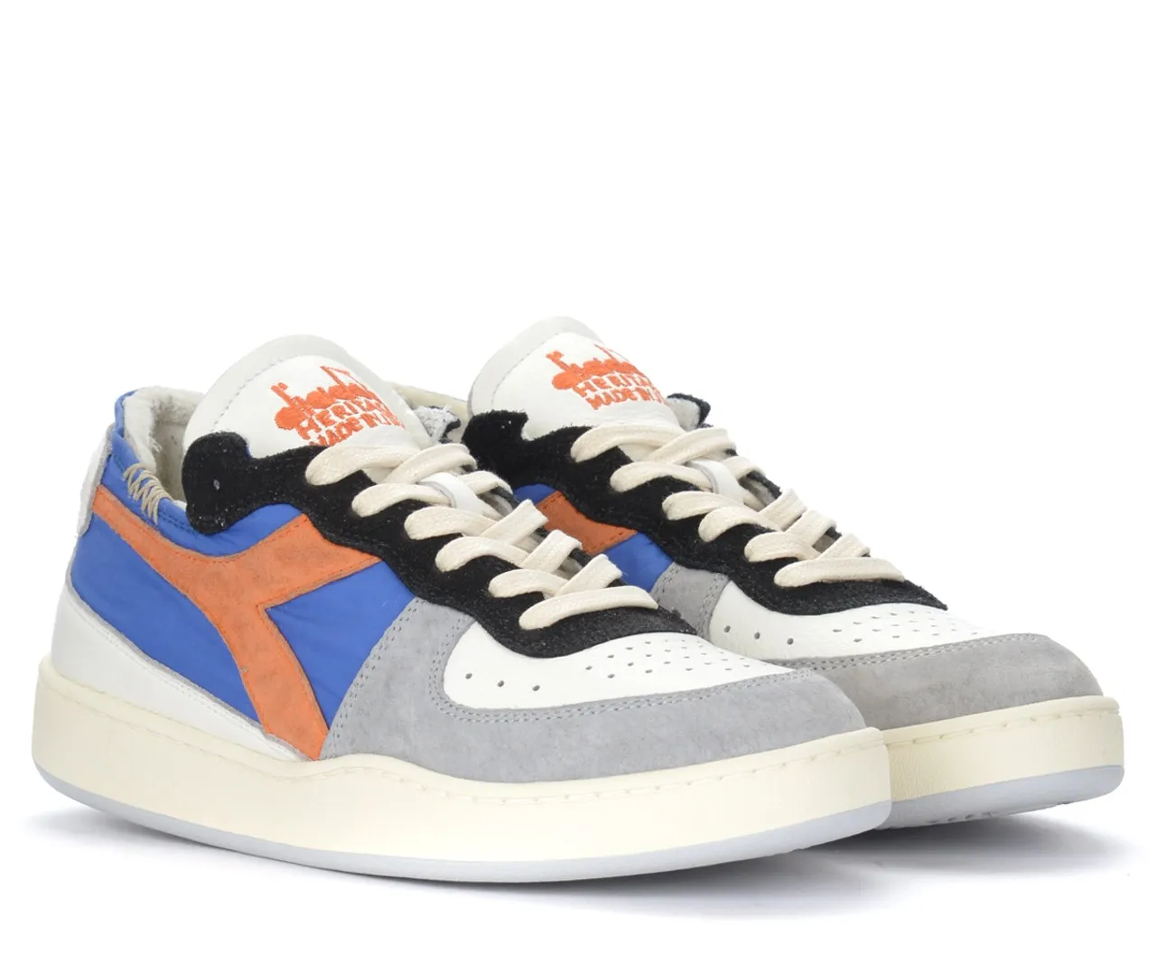 Baskets Diadora Heritage Mi Basket Row mesh blanc et bleu