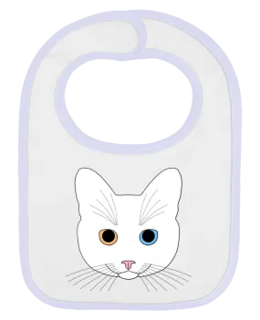 Bavoir bébé uni Chat tête blanc yeux orange bleu par Finger L