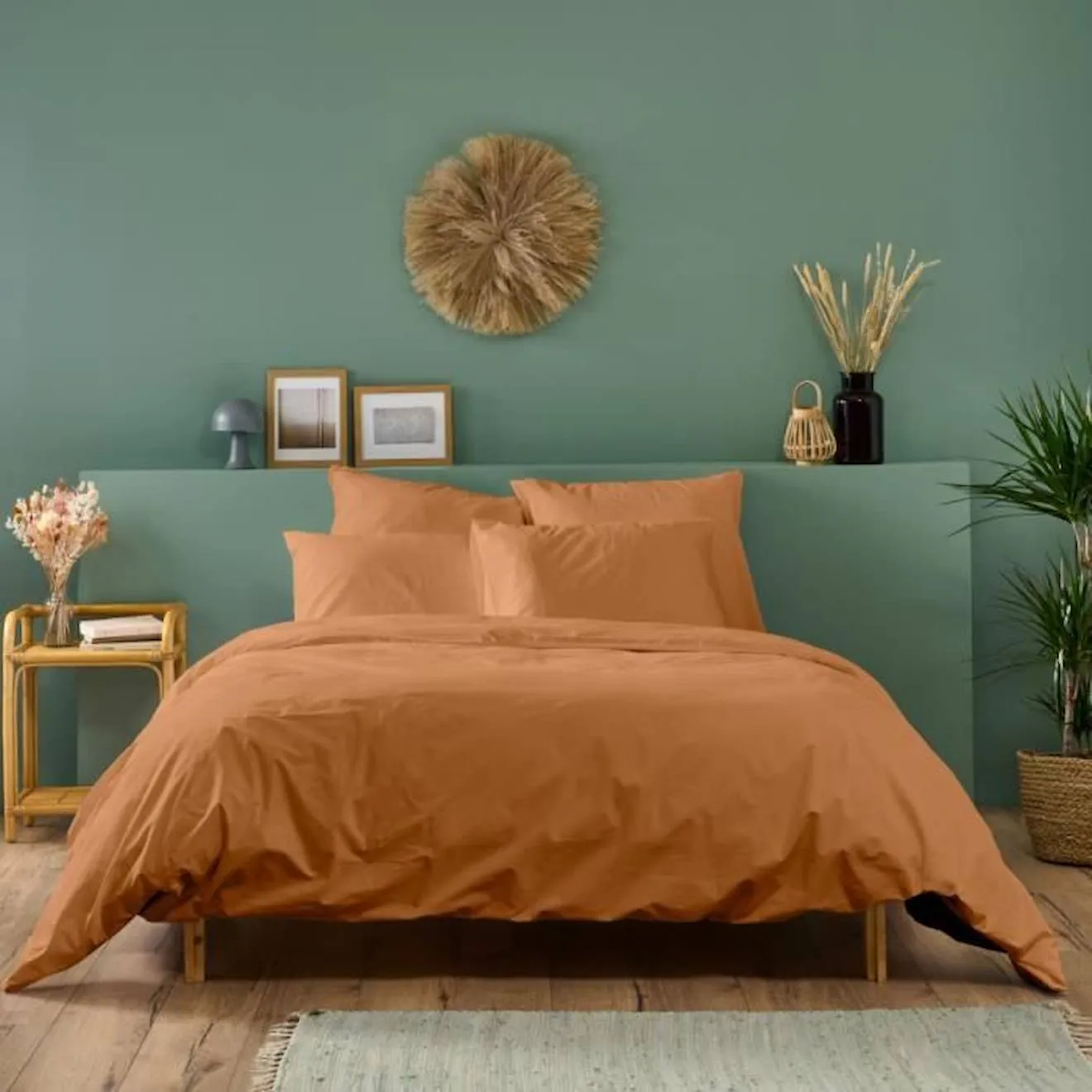 BLEU CALIN Housse de couette unie 140x200cm - 1 personne 100% percale de coton 80 fils/m² - Terracotta orange - Bleu Calin