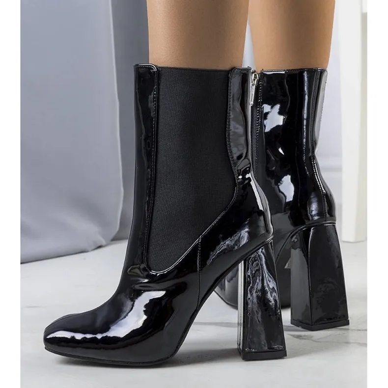 BM Bottines vernies noires sur le poteau Viridia le noir