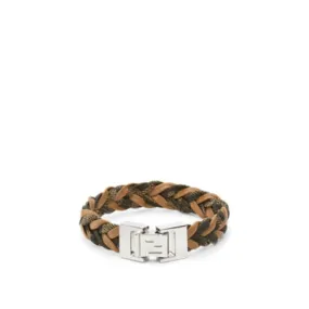 Bracelet FF - Bracelet en cuir beige et FF marron | Fendi
