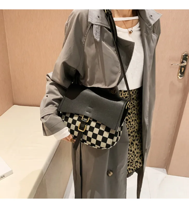 Carré Couleur Damier Noir et Blanc Sac Carré Personnalité Tous les Jours