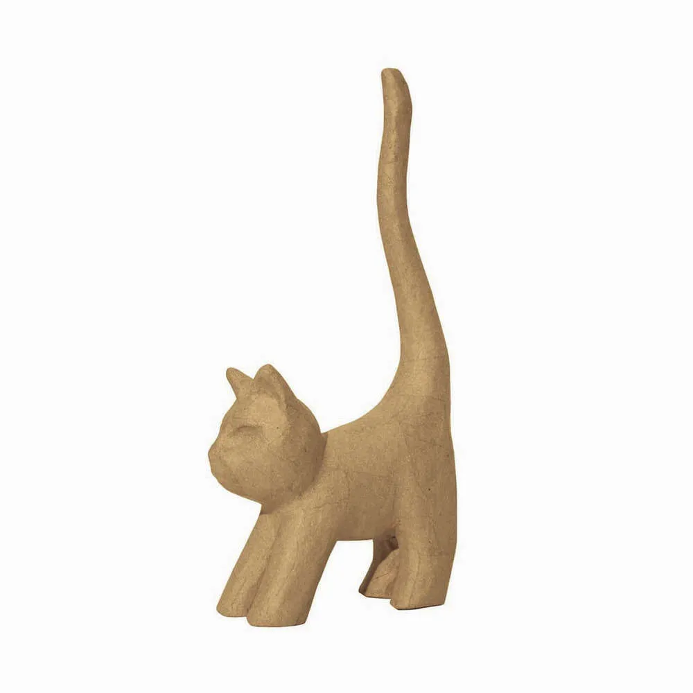 Chat avec une longue queue, en papier maché H. 32 cm