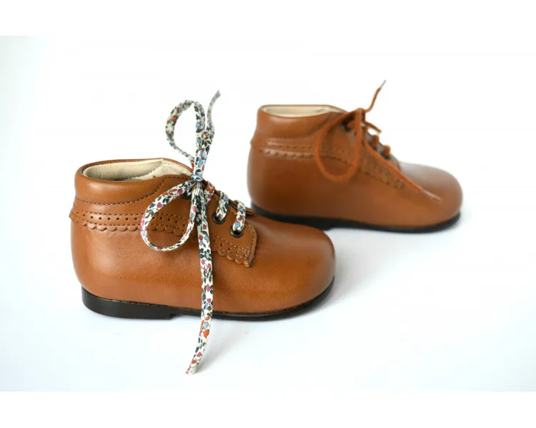 Chaussures bébé bottillon à lacets fille Athénaïs - cuir CAMEL