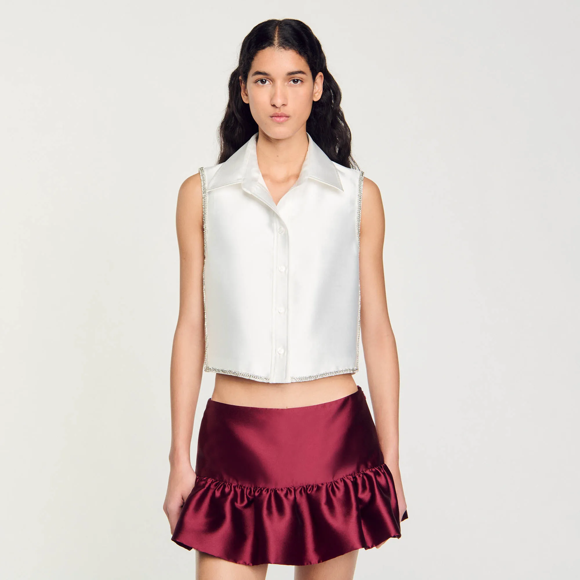 Chemise courte strassée