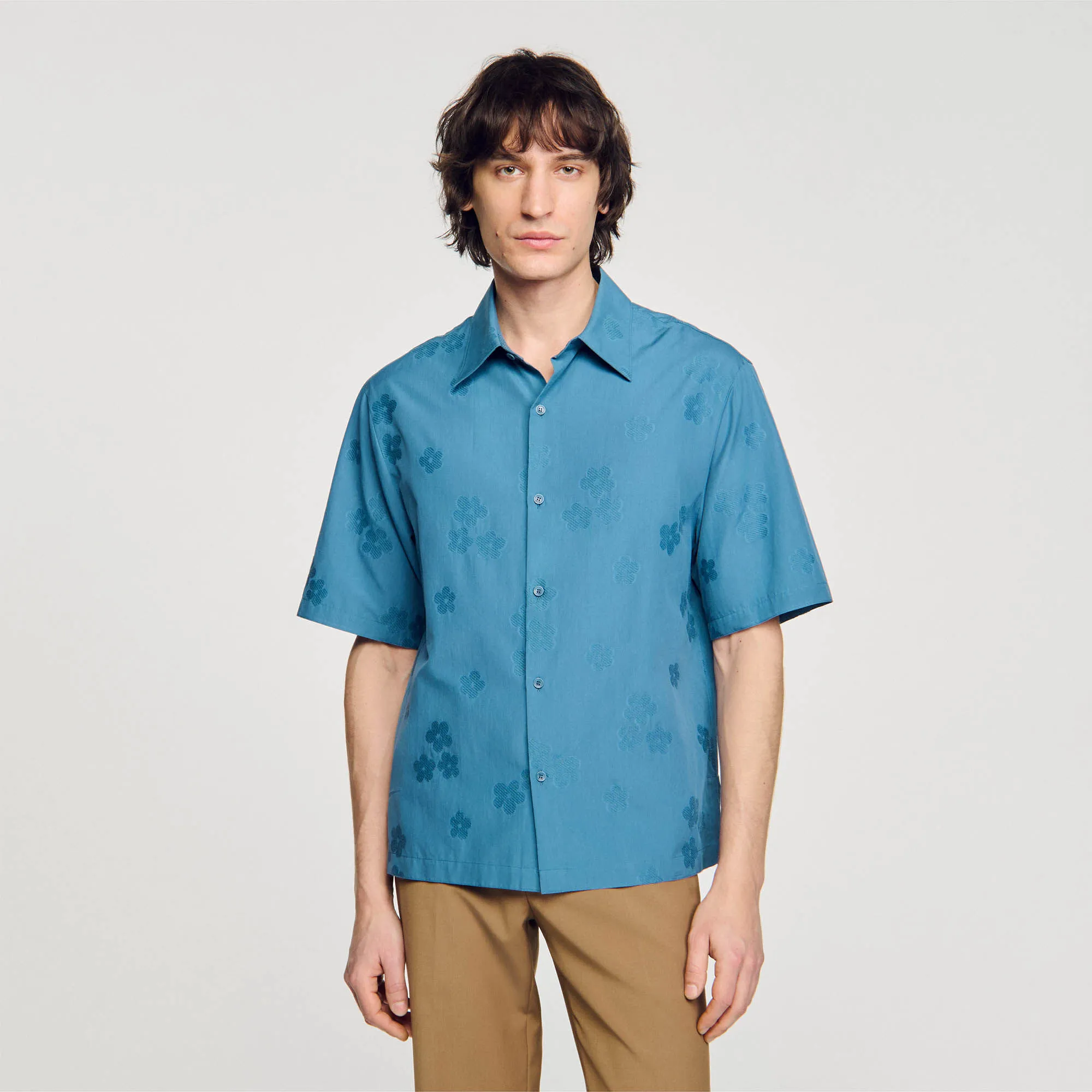 Chemise oversize jacquard fleurs