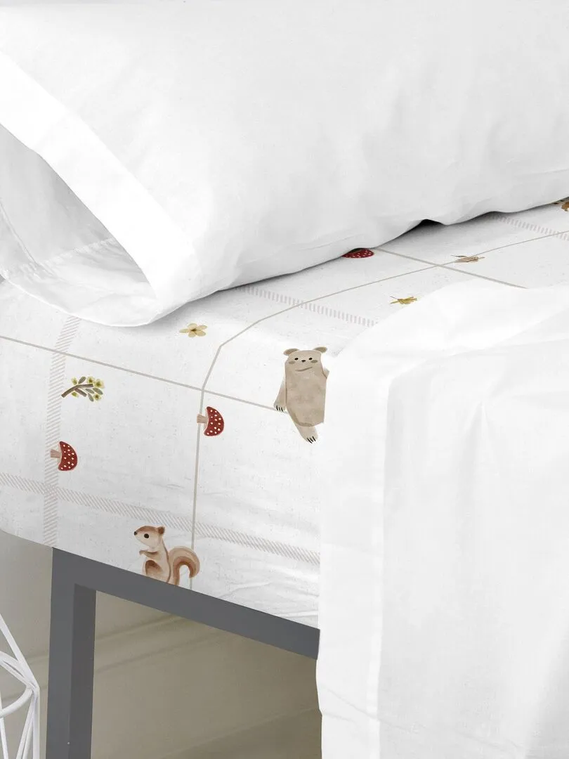 Drap-housse Woods animals "Happyfriday" - Blanc