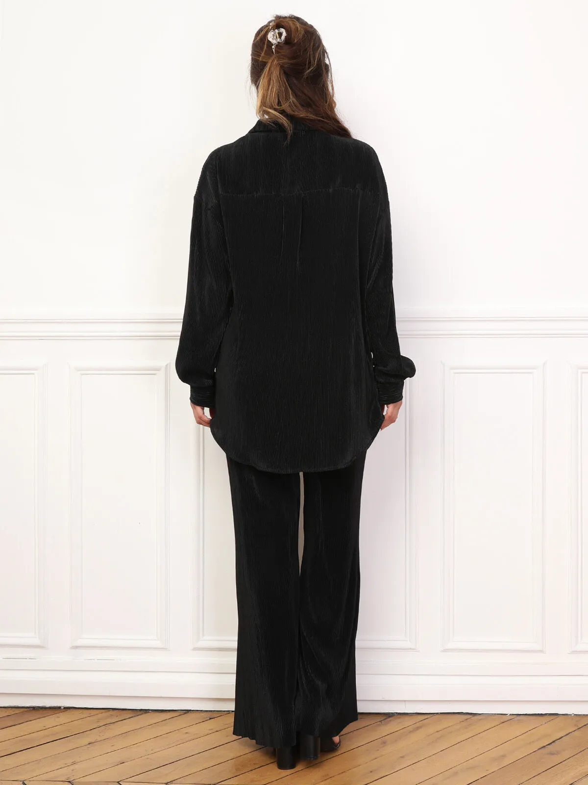 Ensemble chemise pantalon plissés- Noir