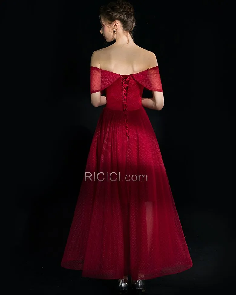 Epaule Dénudée Dos Nu Asymétrique Tulle Peplum Robe De Ceremonie Robe Cocktail Évasée Originale Longue Derriere