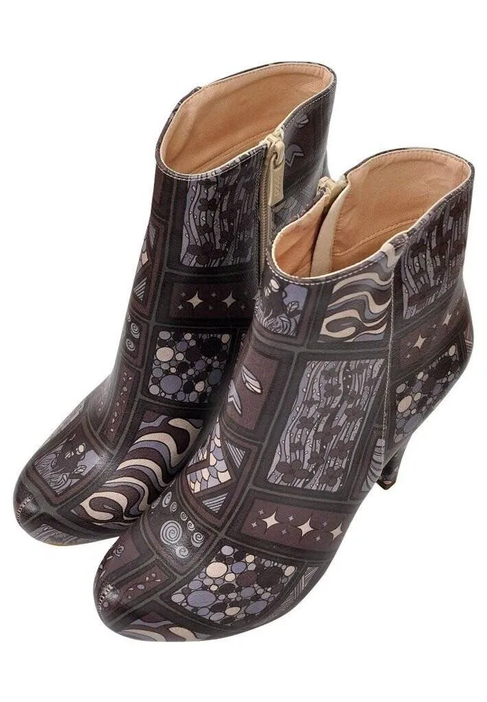 Femme Cuir Vegan Noir Bottillon - Purple vibes Motif