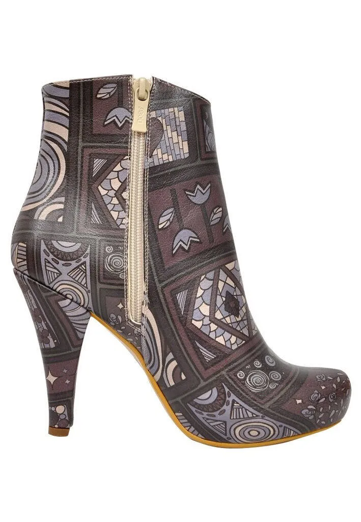 Femme Cuir Vegan Noir Bottillon - Purple vibes Motif