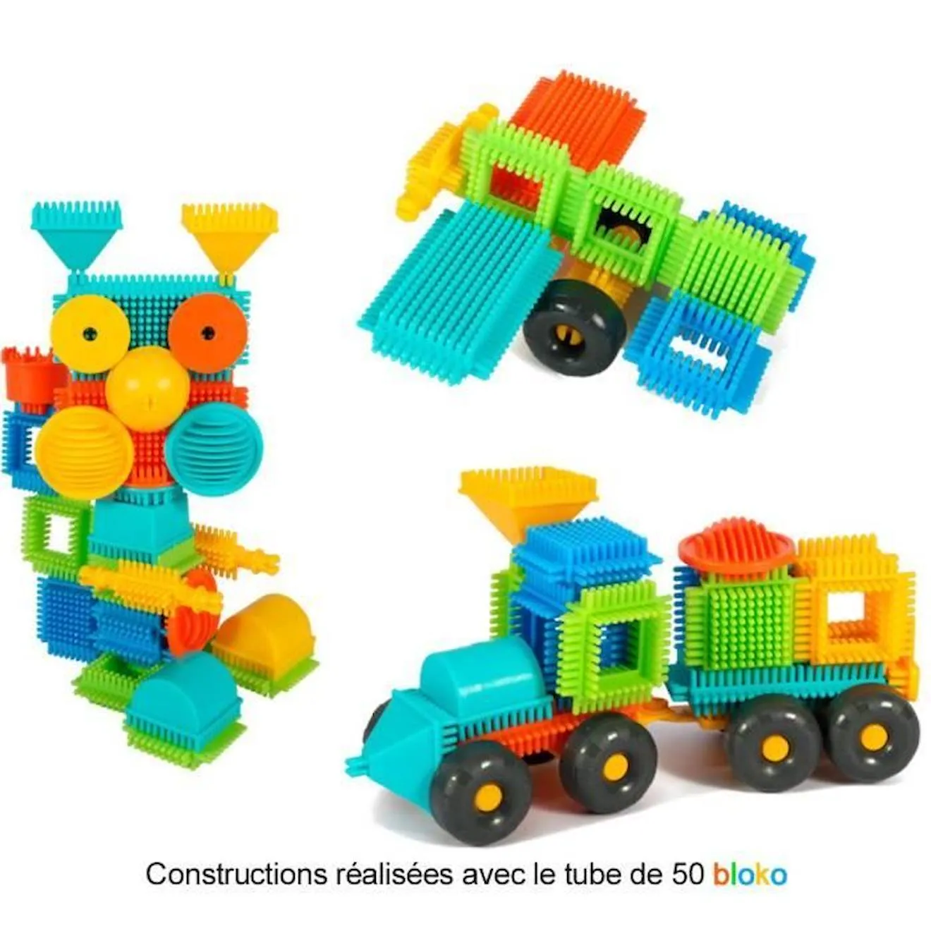 Jeu de construction BLOKO - Tube de 50 blocs - Dès 12 mois - Fabriqué en Europe orange - 