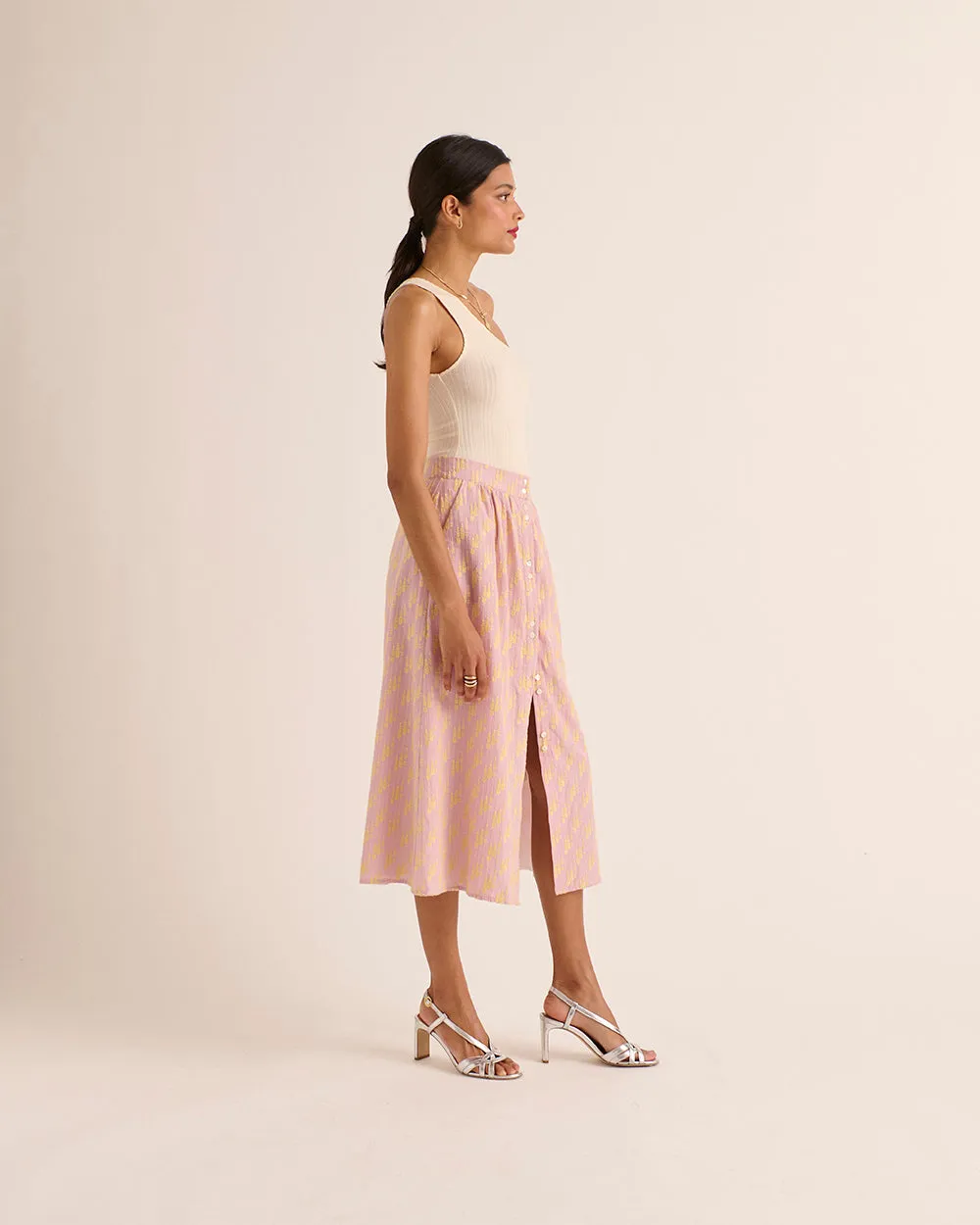 Jupe Sally broderie rose et jaune