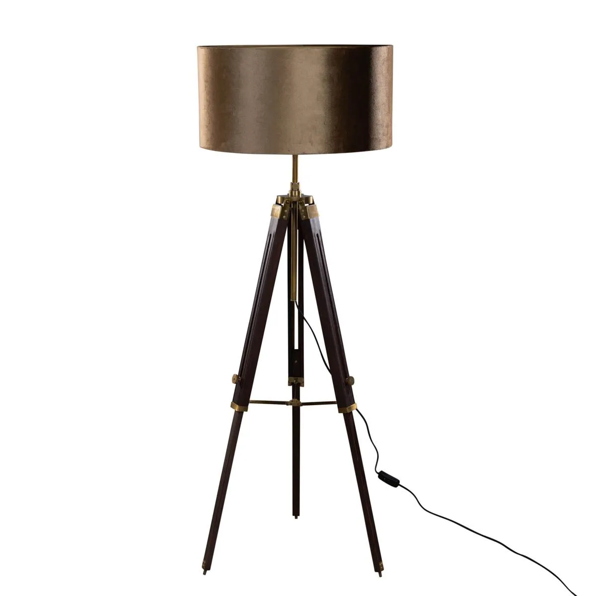 Lampadaire trépied en laiton avec abat-jour en velours bronze 50 cm - Cortin