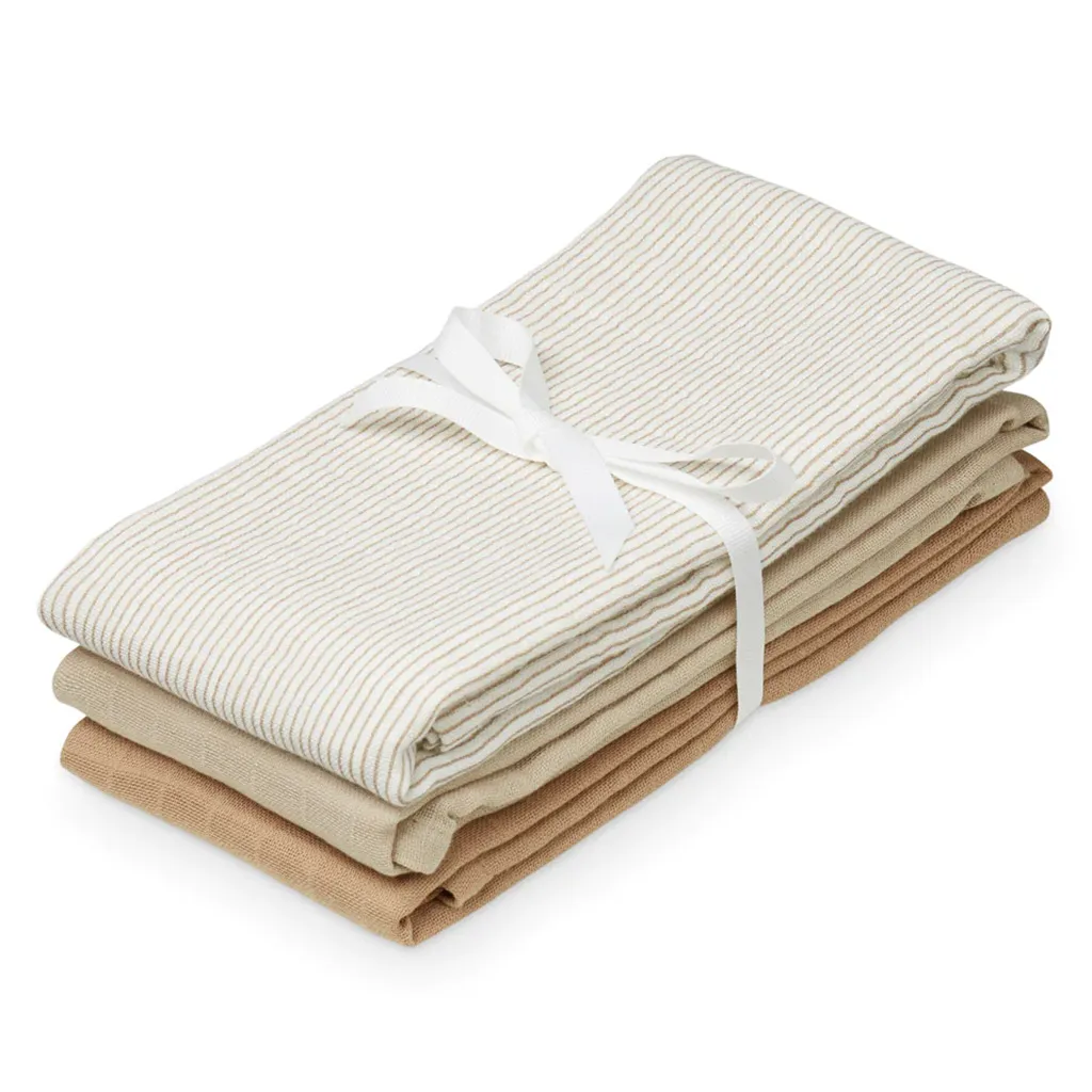 Lot de 3 Langes - Mix Classic Stripes Camel