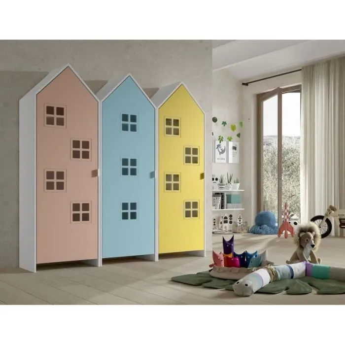 Pack - 3 Armoires Enfant "Casami Bruges" 171cm Rose, Bleu & Jaune