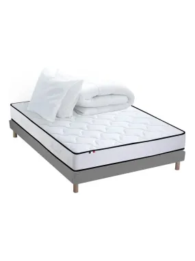 Pack Ensemble Matelas Ressorts + Mémoire de forme + sommier + couette + oreillers, Sommier Gris - Blanc