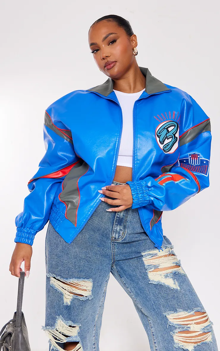 Plus Veste bomber oversize en PU bleu à parties contrastantes