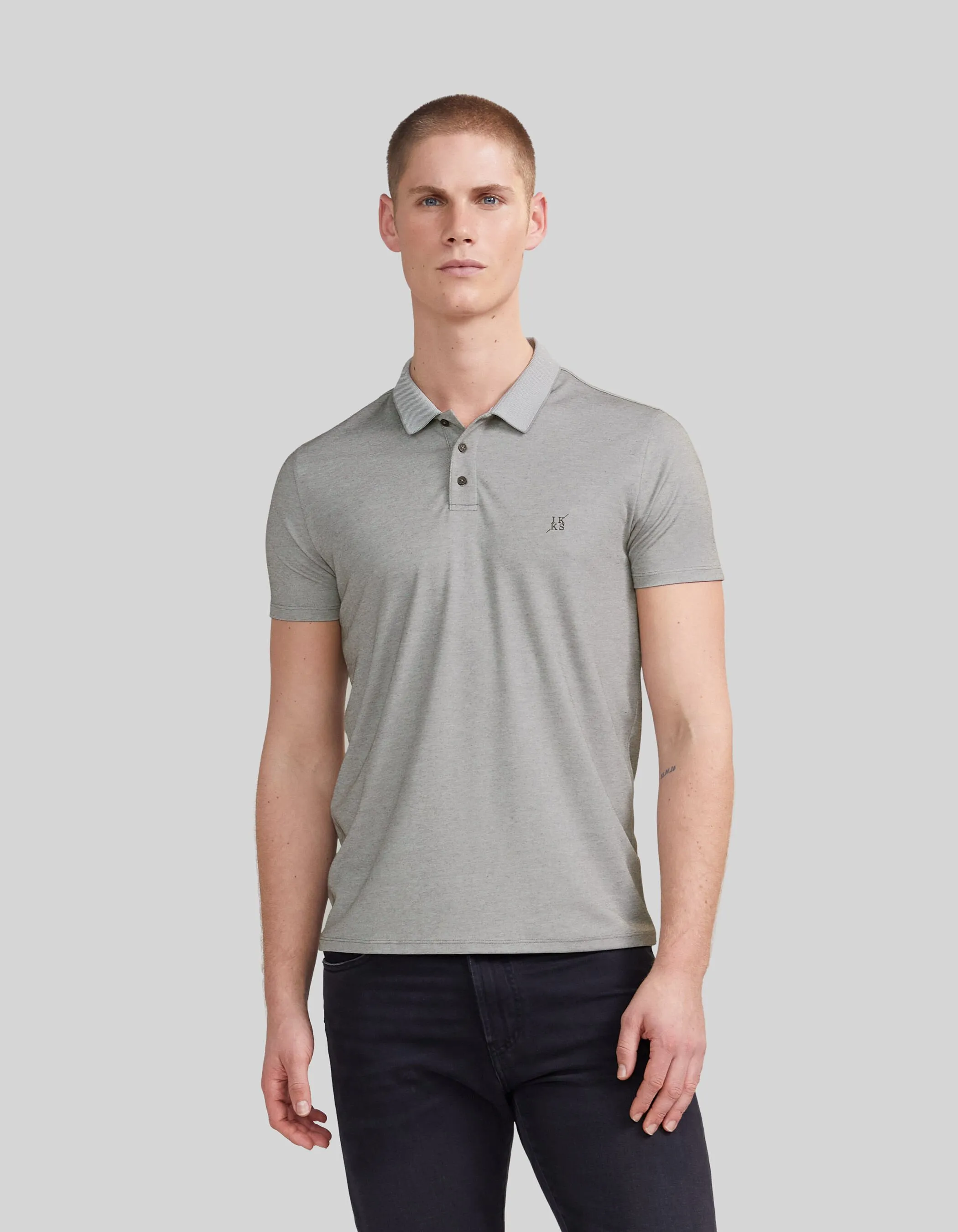Polo kaki chiné col bi-matière Homme