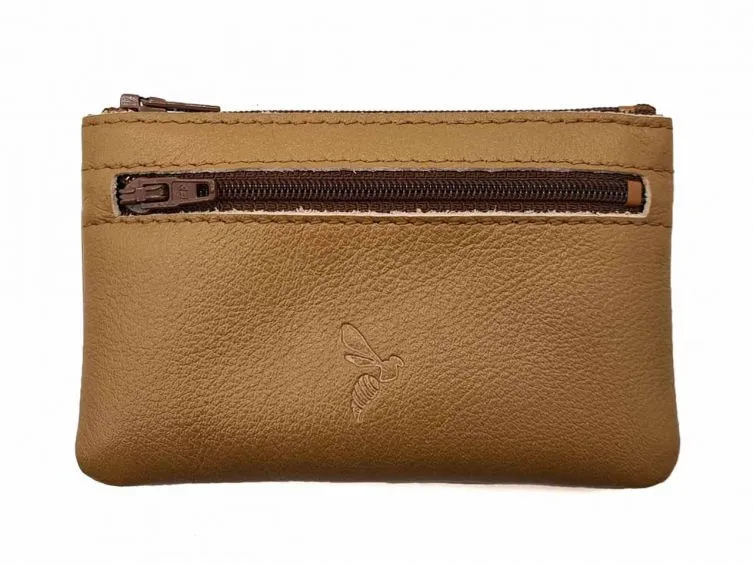 Porte-monnaie simple 2 zip tout cuir caramel - PM-044-02
