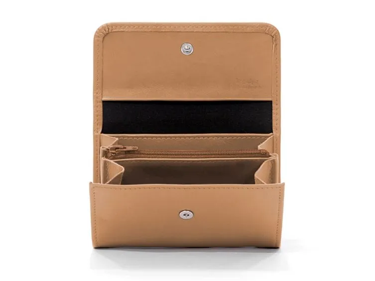 Porte-monnaie à rabat en cuir caramel - 004 