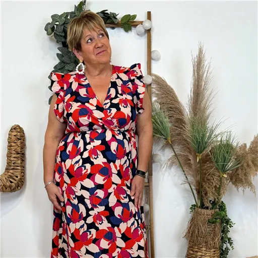 Robe Longue ZOne Fleur Multicolore - Bleu Clair