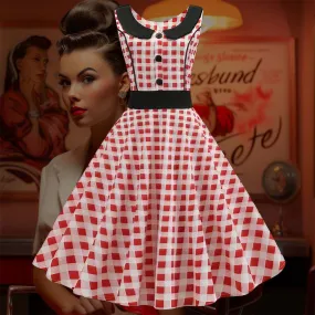 Robe Pin-Up  Vichy Blanche & Rouge  pour Guinguette