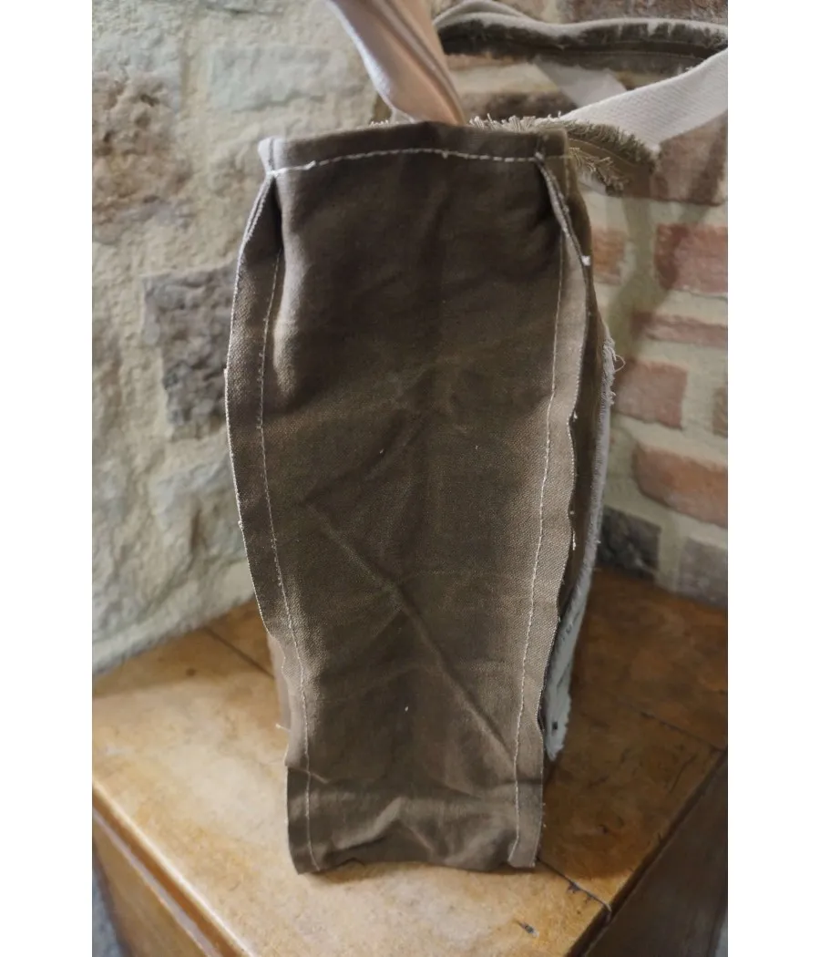 Santaia cabas original coton cuir marron vintage velo cycle ecriture