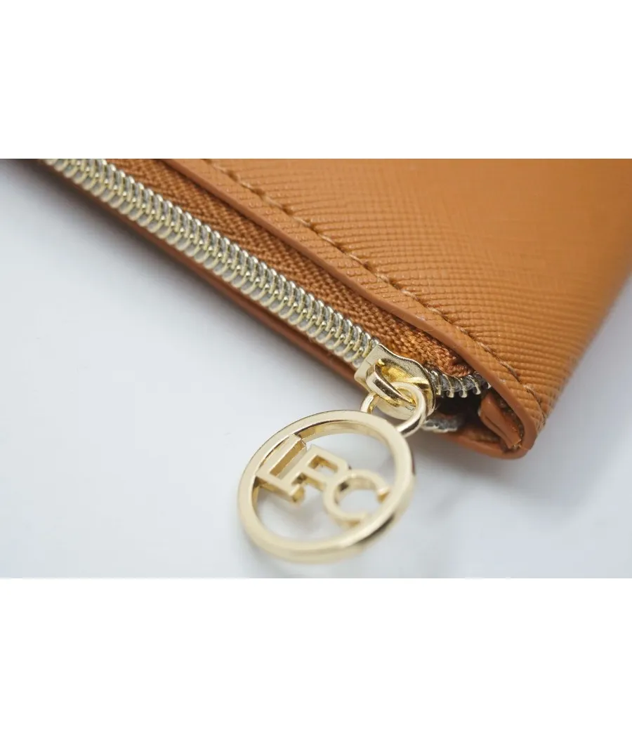 SANTAIA POCHETTE RETRO FEUILLE DE GINGKO SIMILI CUIR CAMEL