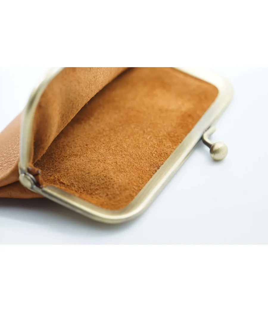 SANTAIA PORTE-MONNAIE CUIR VACHETTE CAMEL FAIT EN ITALIE FORME VINTAGE
