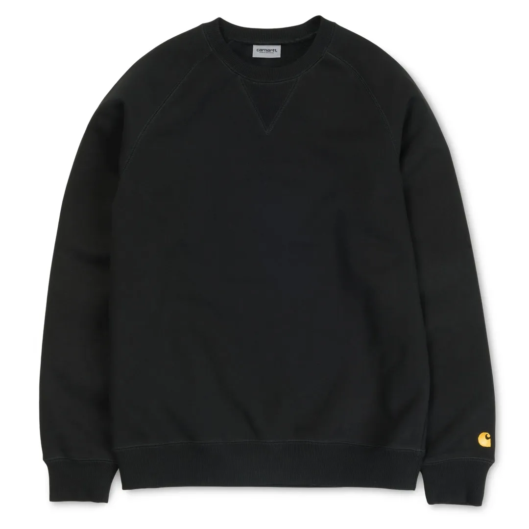 Sweat : CARHARTT WIP CHASE SWEAT Black / Gold - Bamboo Skateshop