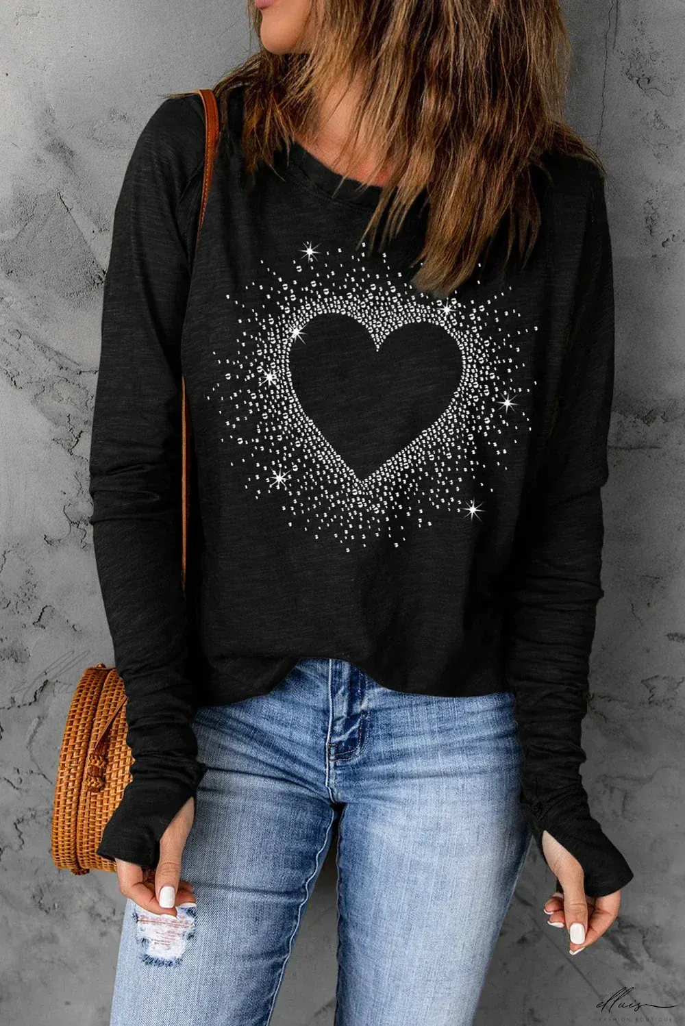T-shirt de Nol avec Passe-Pouce et Accent LOVE Rouge