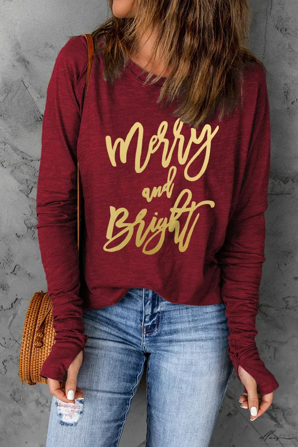 T-shirt de Nol avec Passe-Pouce et Accent LOVE Rouge