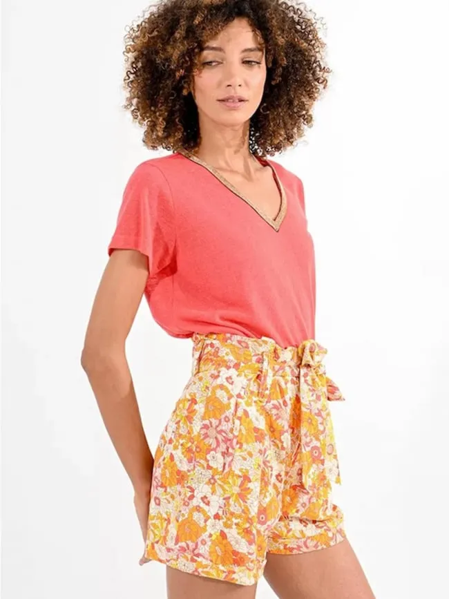 T-shit uni col v rose femme - Molly Bracken | wimod
