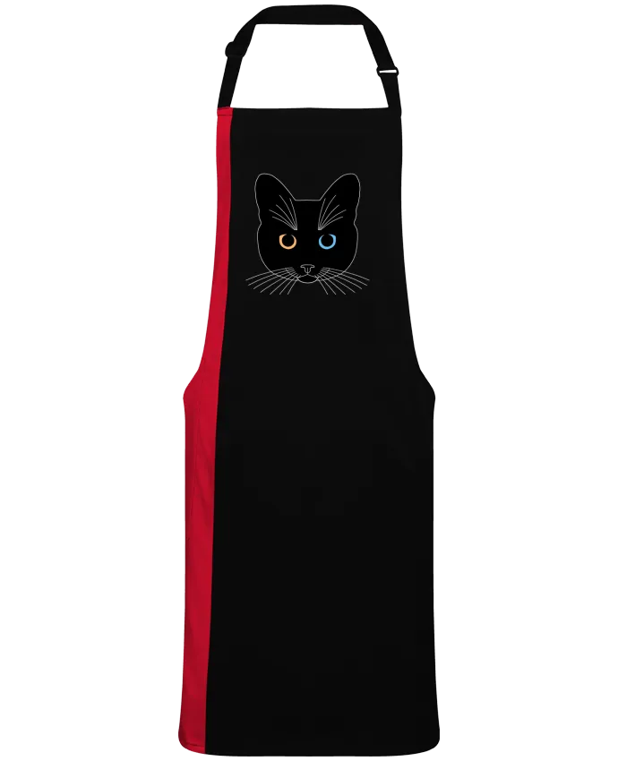 Tablier bicolore Chat tête noir yeux orange bleu par  Finger L