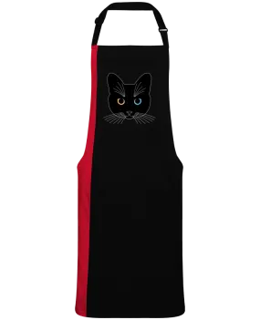 Tablier bicolore Chat tête noir yeux orange bleu par  Finger L
