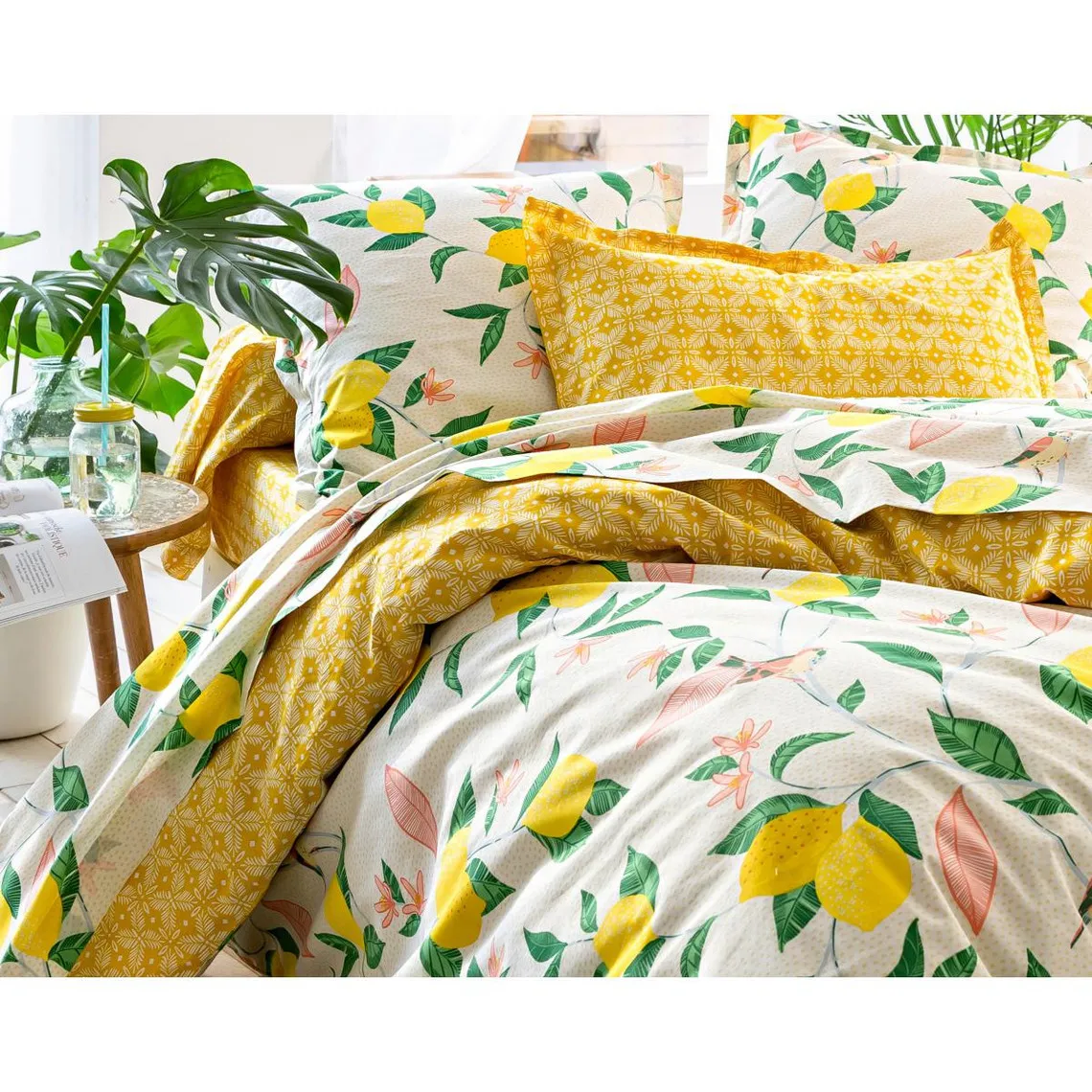 Taie d'oreiller LEMON BIRD jaune en coton | 3 Suisses