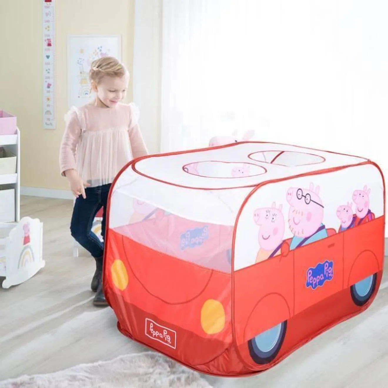 Tente de Jeu Pop Up Peppa Pig - ROBA - Forme de Voiture - Fonction Pliante - Rouge - Blanc rouge - Roba