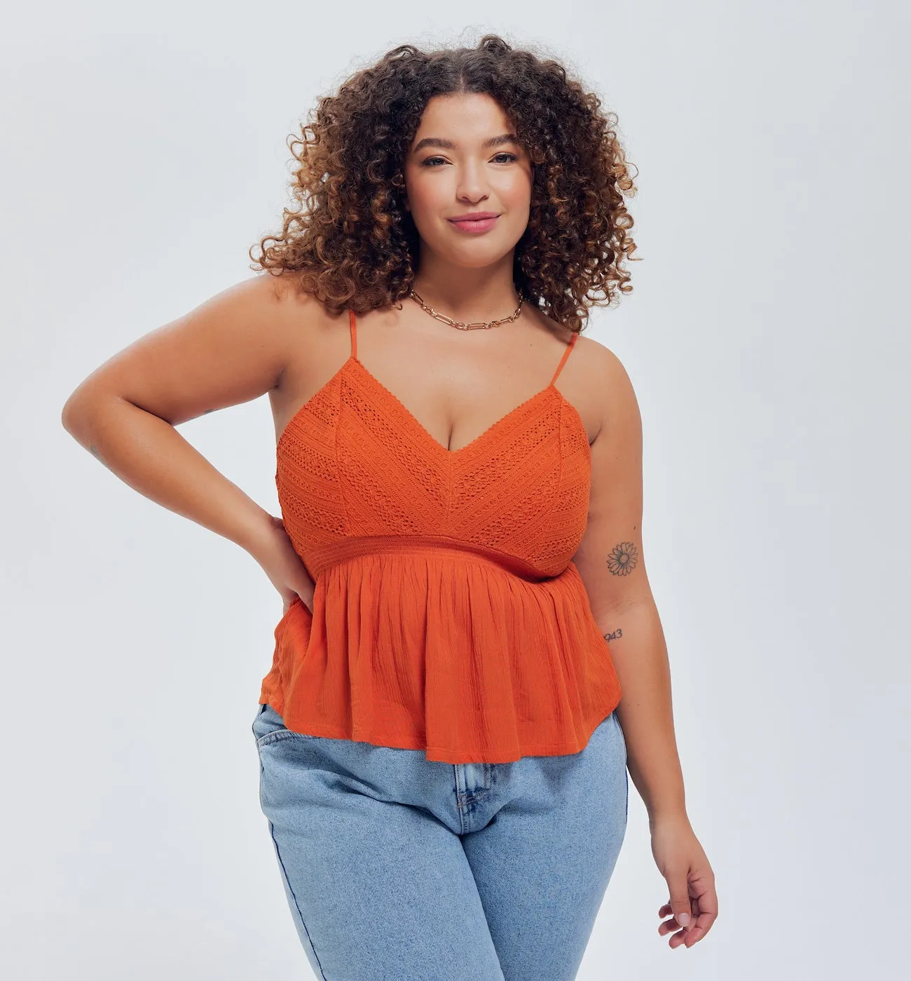 Top à bretelles détail crochet - Orange