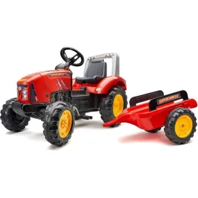 Tracteur à pédales - FALK - Supercharger - Dès 3 ans - 100% Fabriqué en France - 60% de plastique recycléremorque inclus rouge -