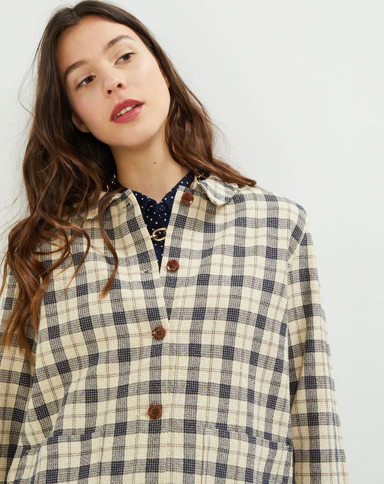 Veste surchemise Lois à carreaux écrue