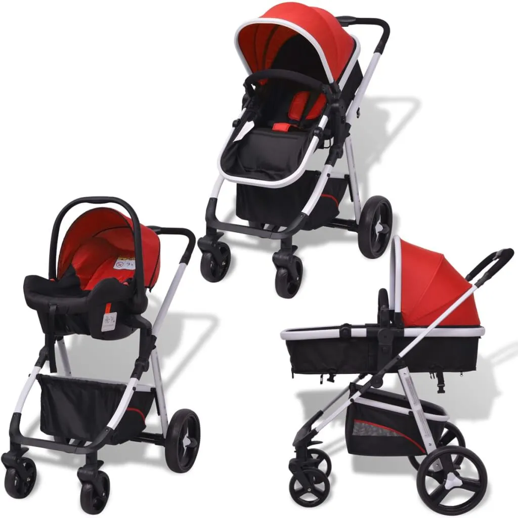 vidaXL Poussette 3-en-1 Aluminium Rouge et noir | vidaxl-fr